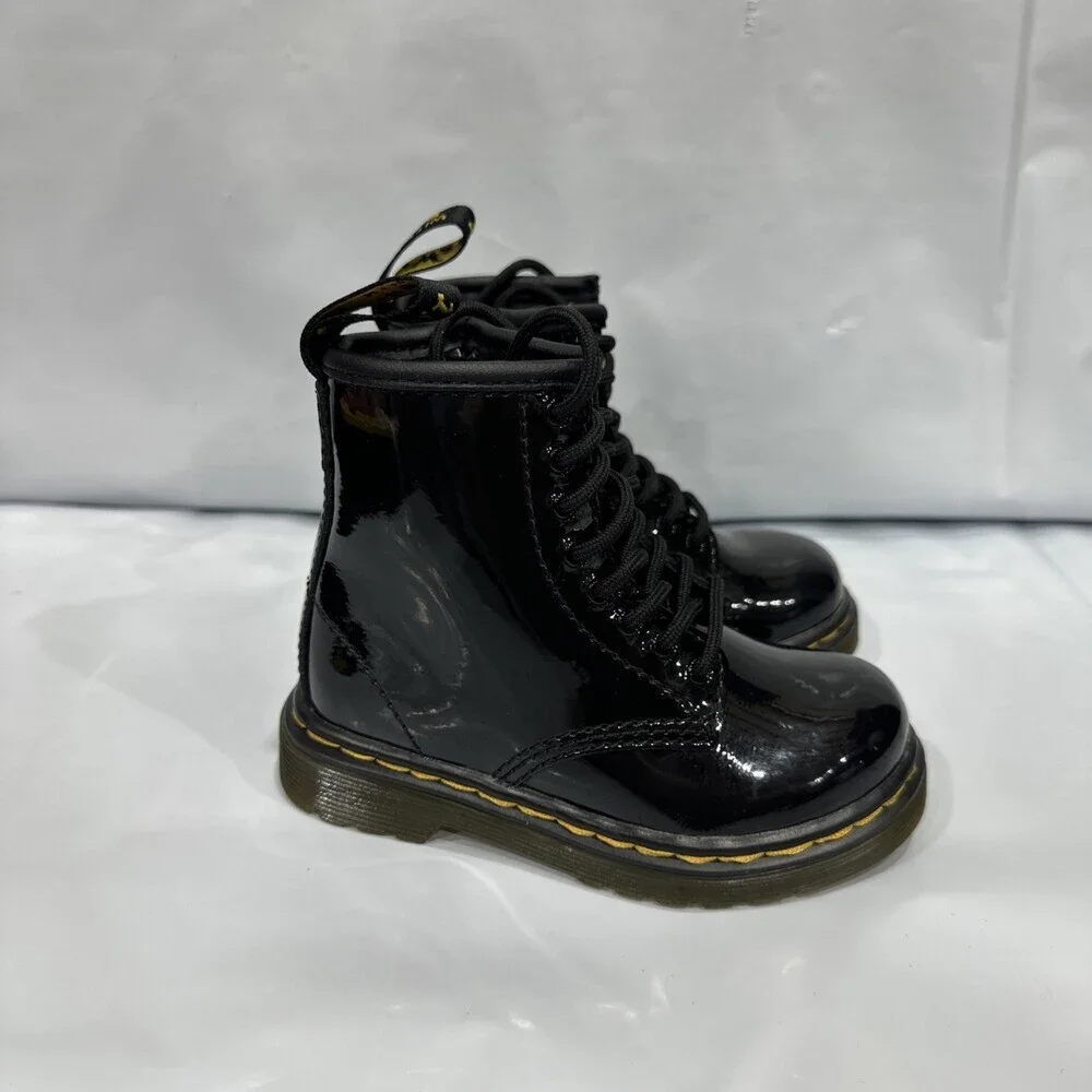Dr. Martens 1460 15373003 Boots Toddlers 7 Black Patent Leather Lace Up EBS1045